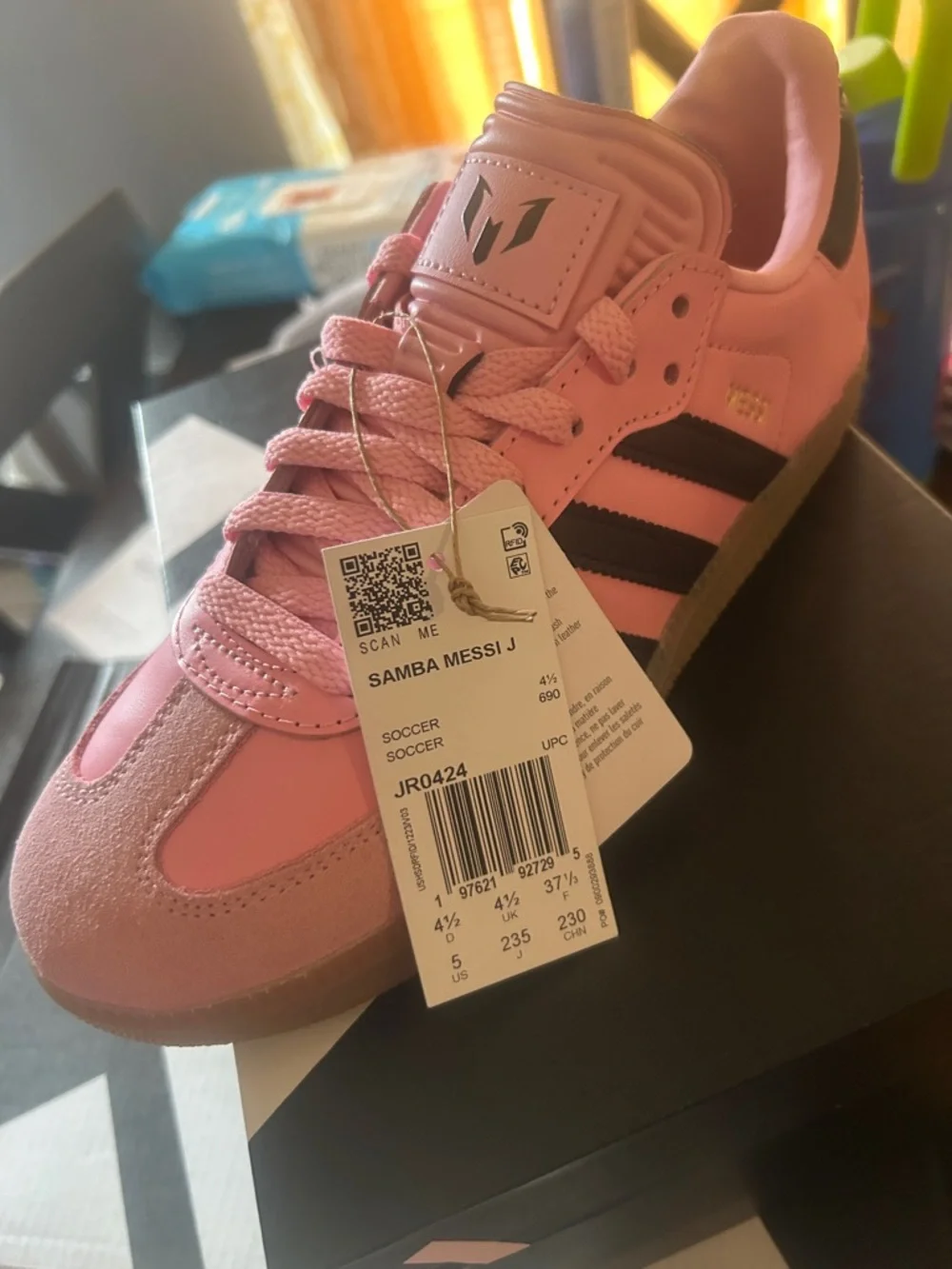 Messi Edition Pink Adidas Samba with Black Stripes